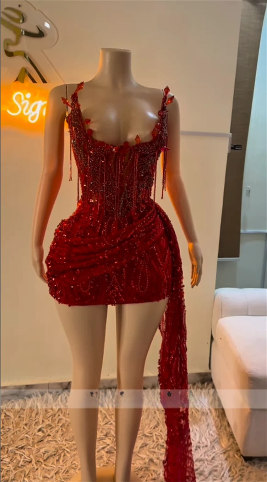 Luxury Short Red Prom 2026 Beading Gems Birthday Diamonds Cocktail Senior Homecoming Party Gowns Customized Evening Dress Lux M27