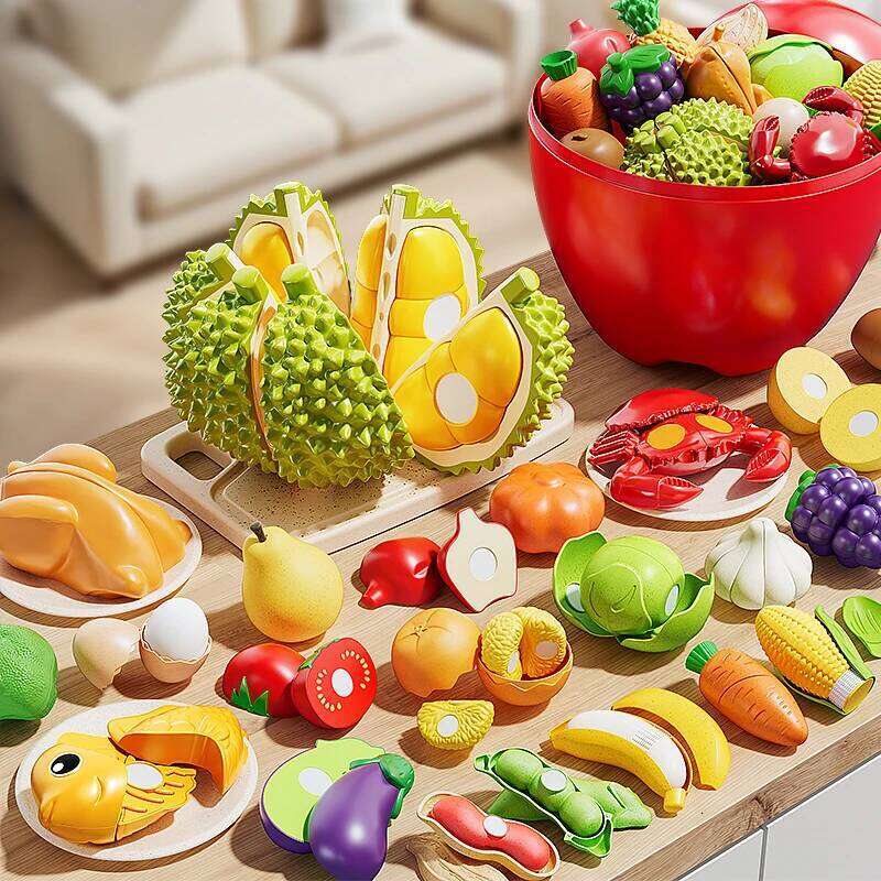 Children Food Simulation Kitchen Durian Fruit Cutting Vegetable Set Pretend Toy Educational Kids Role Play 3 Year Gifts