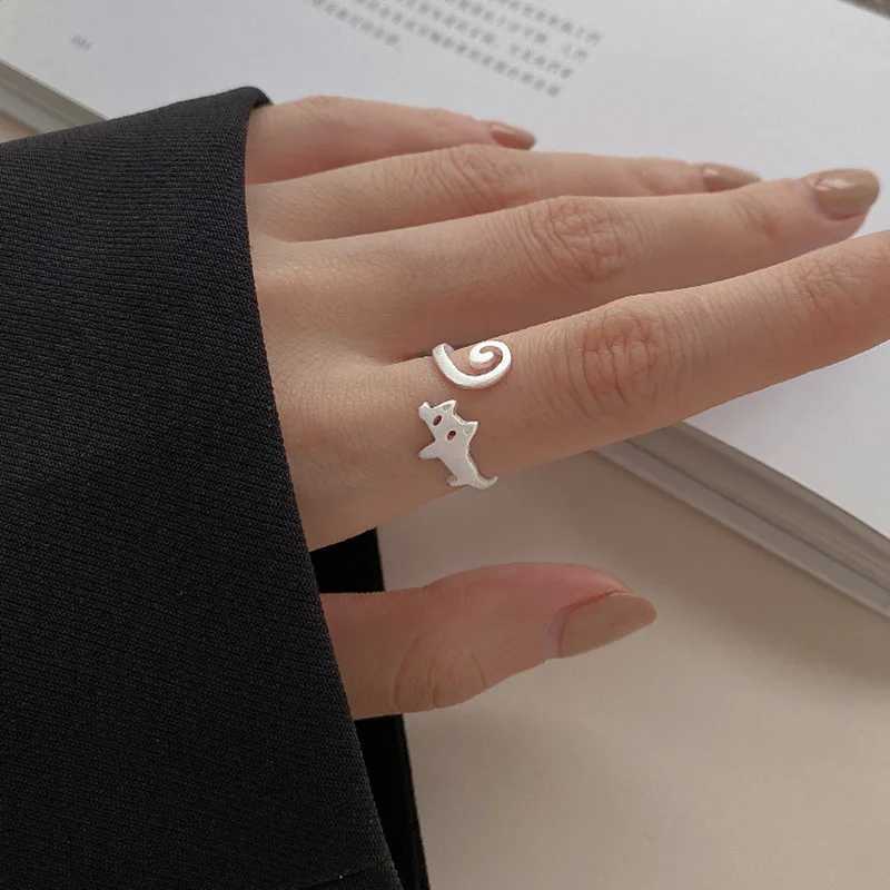 Cute Silver Color New Trendy Cat Engagement Rings for Women Couple Elegant Simple Handmade Finger Anillos Jewelry Adjustable H260328