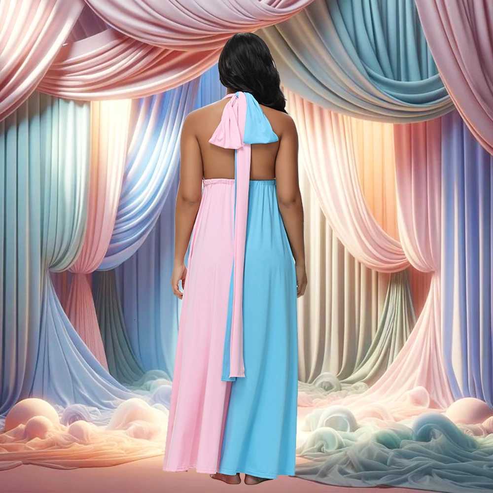 Pregnancy Clothing Colorblock Cross Wrap Split Stretchy Halter Backless Gown Maternity Photoshoot Outfit Baby Shower Dresses Z260328