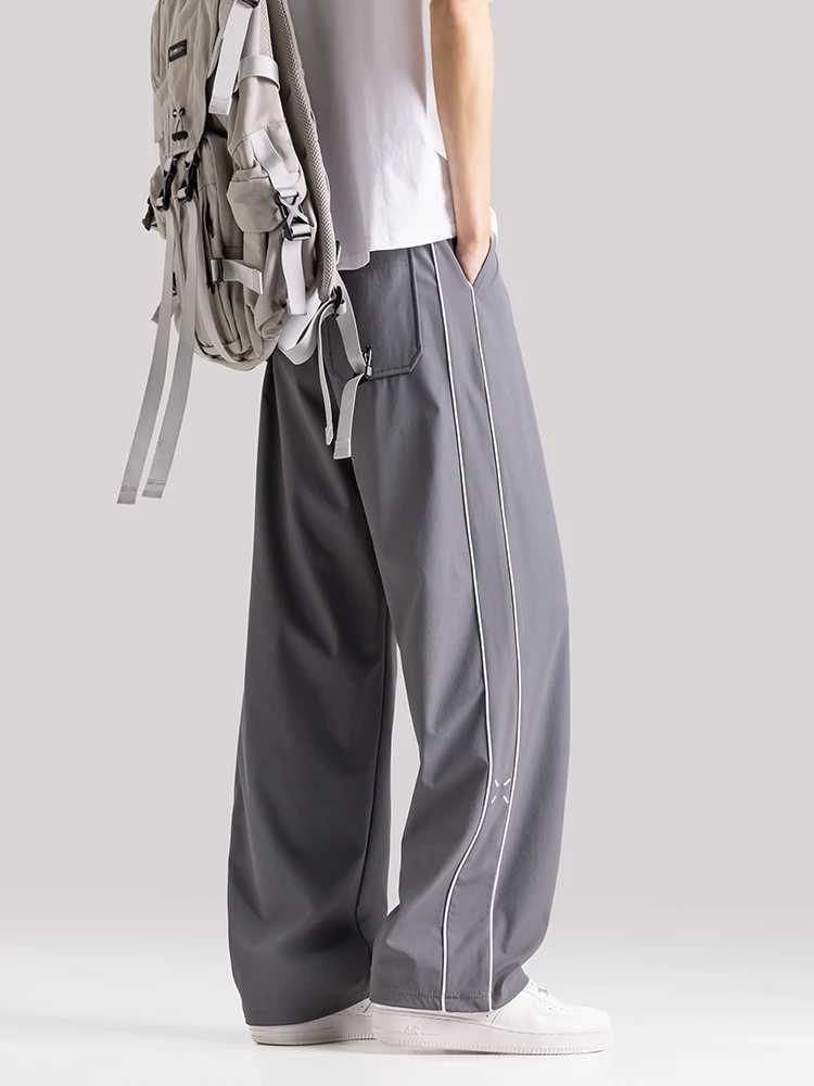 Summer Mens Ice Silk Casual Pants Lightweight and Cool Wide Leg Sweatpants Loose Fit Straight Sport Trousers Big Size 8XL M260328