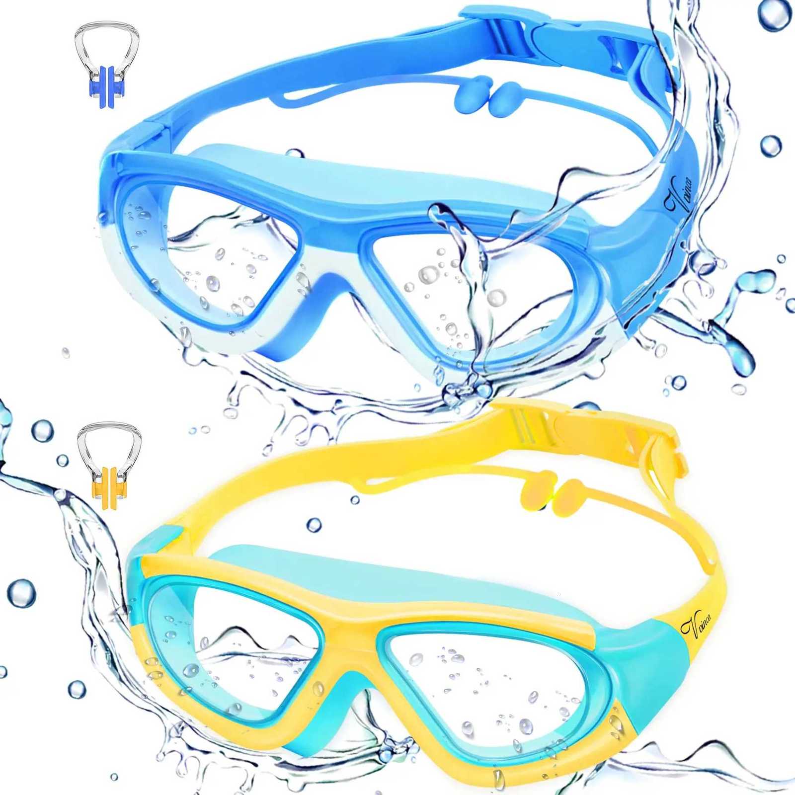 High-definition Childrens Waterproof And Anti Fog Swimming Large Frame Glasses Convenient Goggles Silicone Connected Earplugs Z260328
