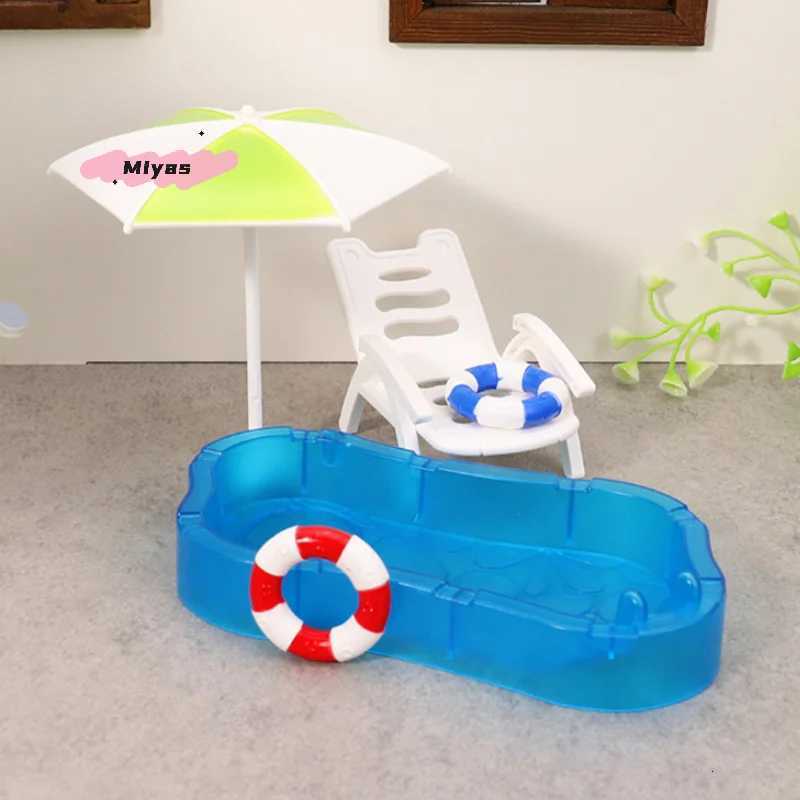 Mini Dollhouse Swimming Pool Set with Beach Chair Swimming Ring - Childrens Play Toys for Dollhouses DIY Decor Accessories Z260328