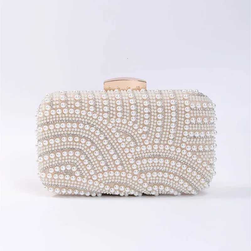 Ladies Pearl Elegant Evening Bag Fashionable Stylish Beading Wedding Dinner Party Banquet Dress Clutch Bag with Long Chain Purse C260327