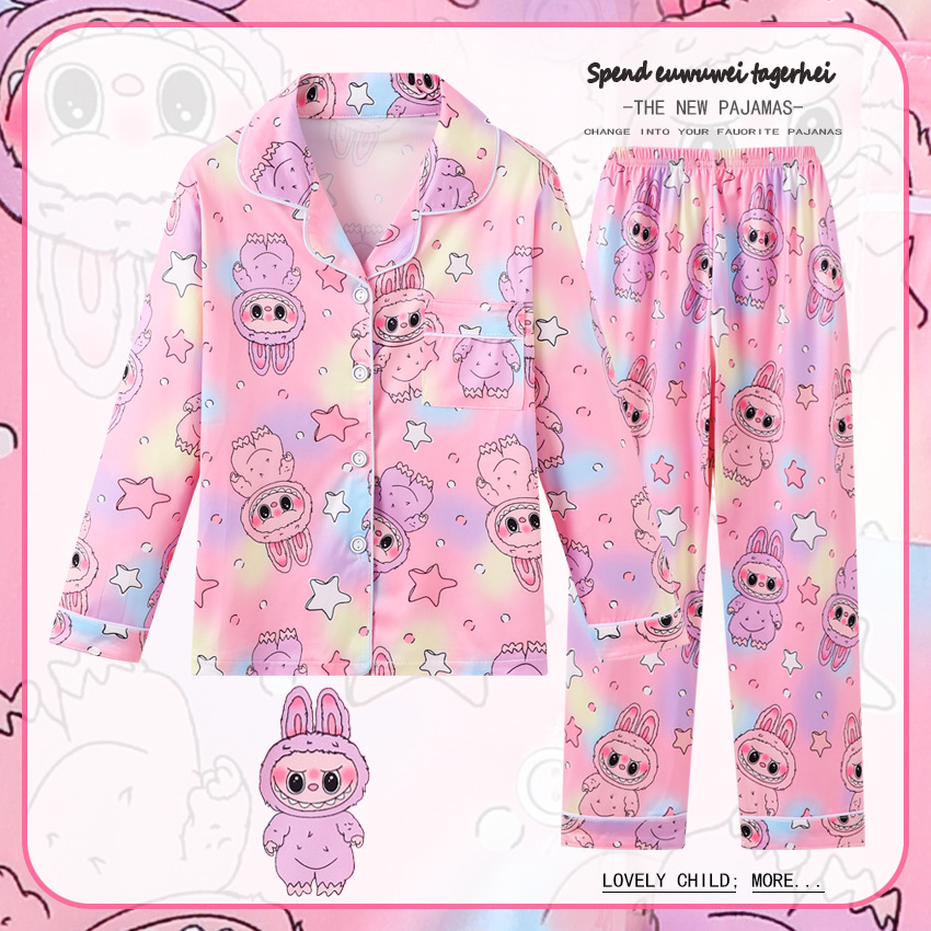 New Labubu ChildrenS Pajamas Anime Cute Boys And Girls Summer Short Sleeved Pajamas Soft Home Clothes Set Holiday Gifts Z250613