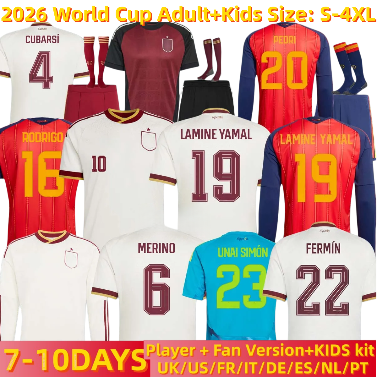 SPAIN 2026 World Cup SPAIN Soccer Jerseys PEDRI GAVI LAMINE YAMAL MORATA Carvajal OLMO FERRAN RODRIGO Jersey SPANISH Men Kid Kit Football Shirt CUBARSI MERINO