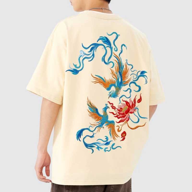 Chinese Style Phoenix Lotus Print T Shirt Graphic T Shirt High Quality Mens and Womens Short Sleeve T Shirt Mens Sportwear C260326