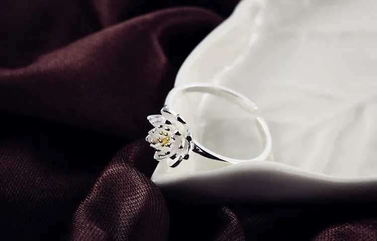 2019 New Arrivals Lotus Flower Open Rings For Women Nation Style Lady 925 Sterling Silver Fine Jewelry H260328