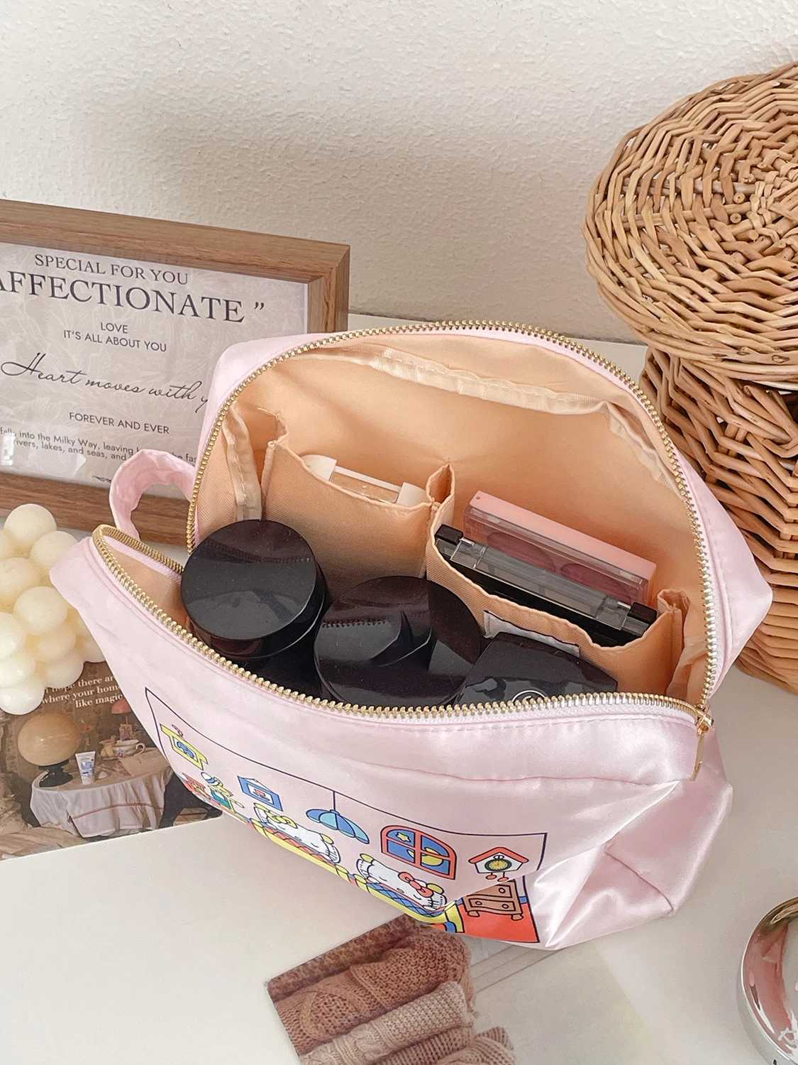 Fashion Cute Hello Kitty Pink Cartoon Makeup Bag Travel Portable Handheld Toiletry Bag Cosmetics Storage Bag Girl Birthday Gifts D260328