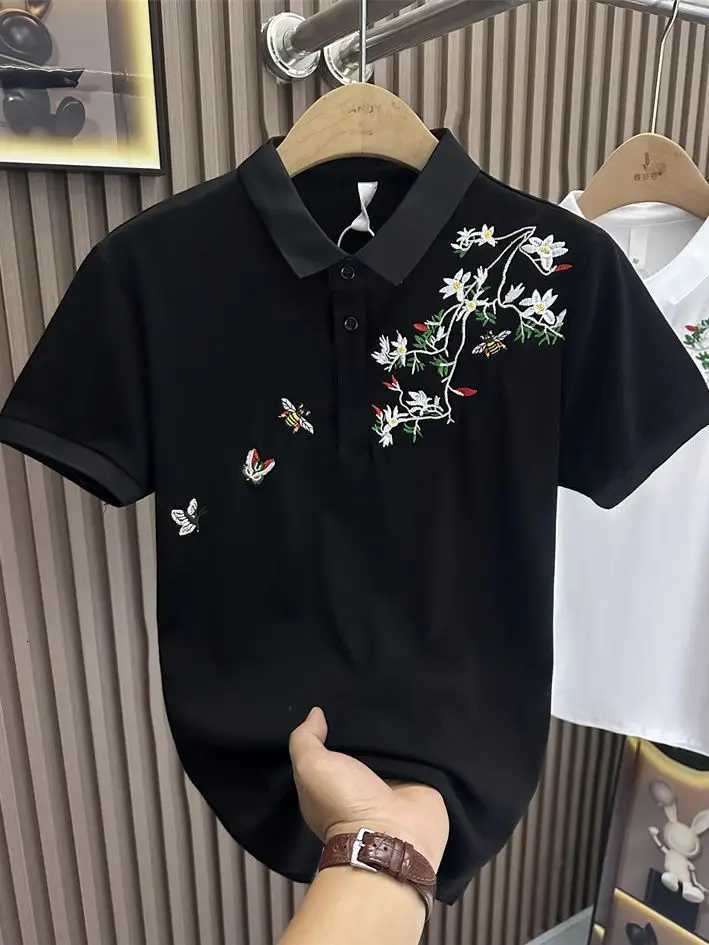 New Chinese style national style polo shirt mens short-sleeved summer loose national trend lapel embroidered half-sleeved top C260326