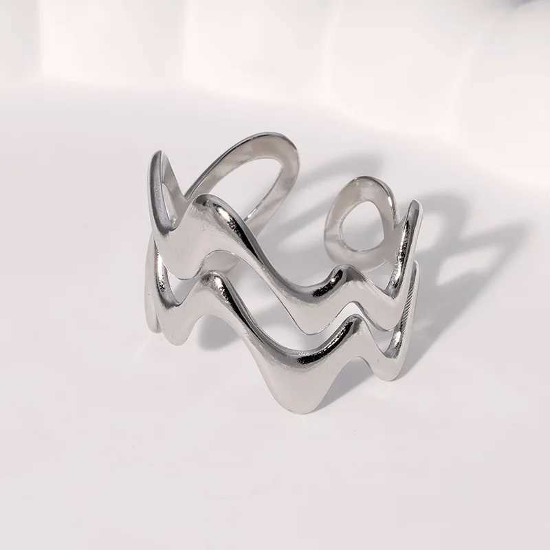 Stainless Steel Irregular Wave Rings for Women Men Creative Gold Color Adjustable Opening Rings Female Statement Jewelry Gifts H260328