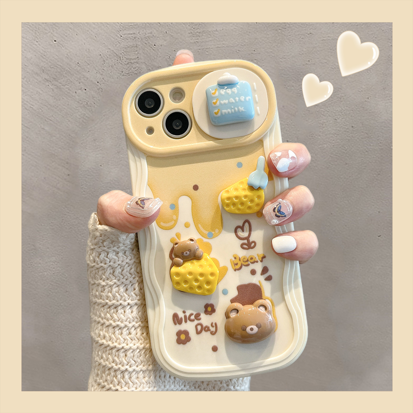 Cheese Bear Sliding Window Case for iPhone Cute Soft Cover