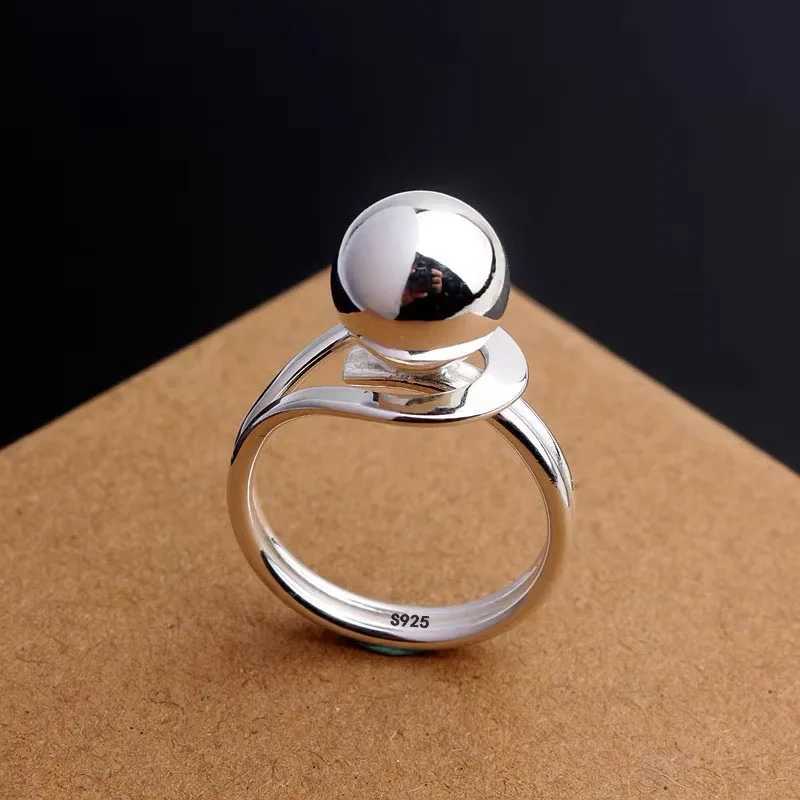 925 Sterling Silver Simple Ring For Women Fine Jewelry Finger Adjustable Open Vintage Big Ball Ring For Party Birthday Gift H260328