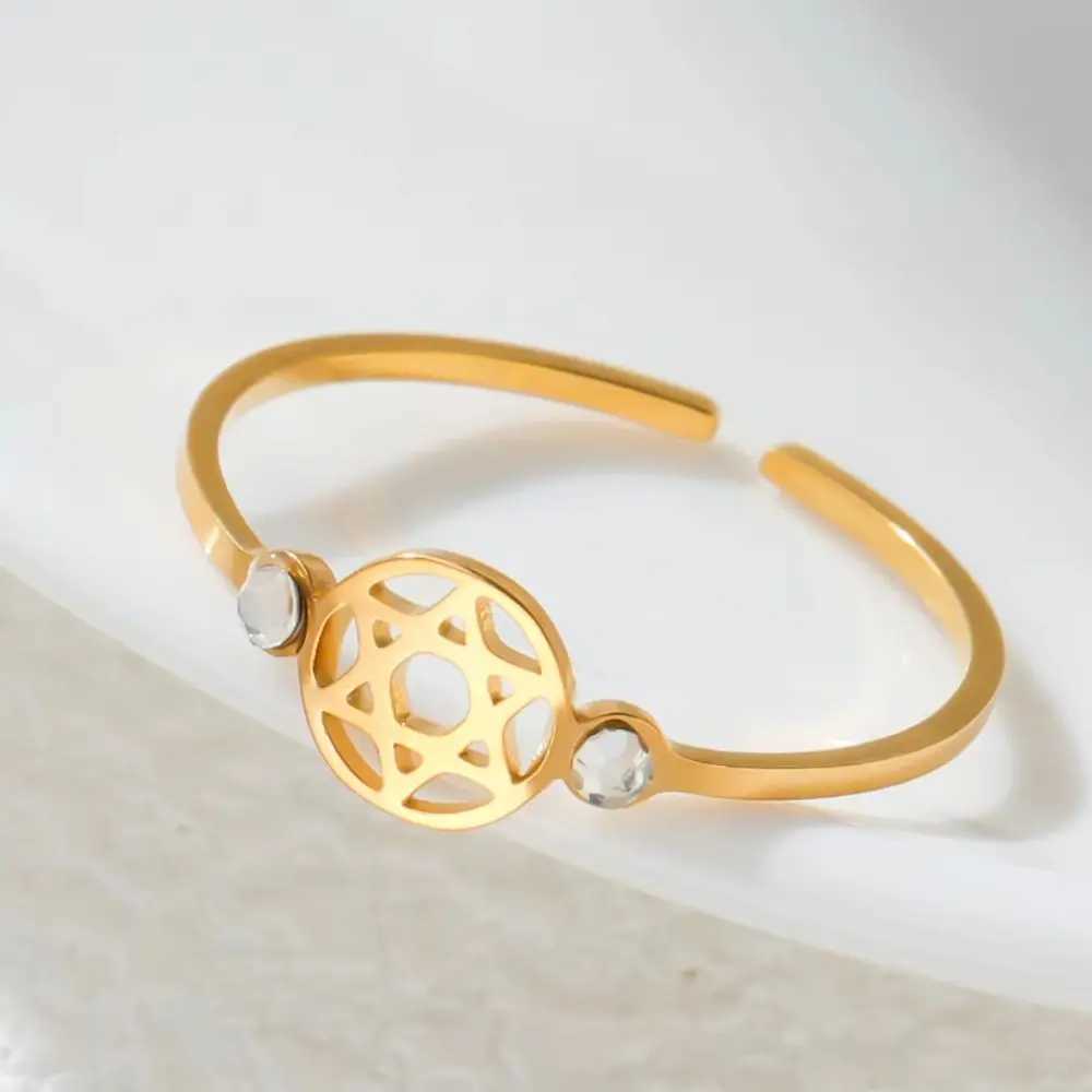 Cazador Stainless Steel Clear Zircon Star of David Rings for Women Adjustable Hexagram Rings Je Judaism Amulet Jewelry Gift H260328
