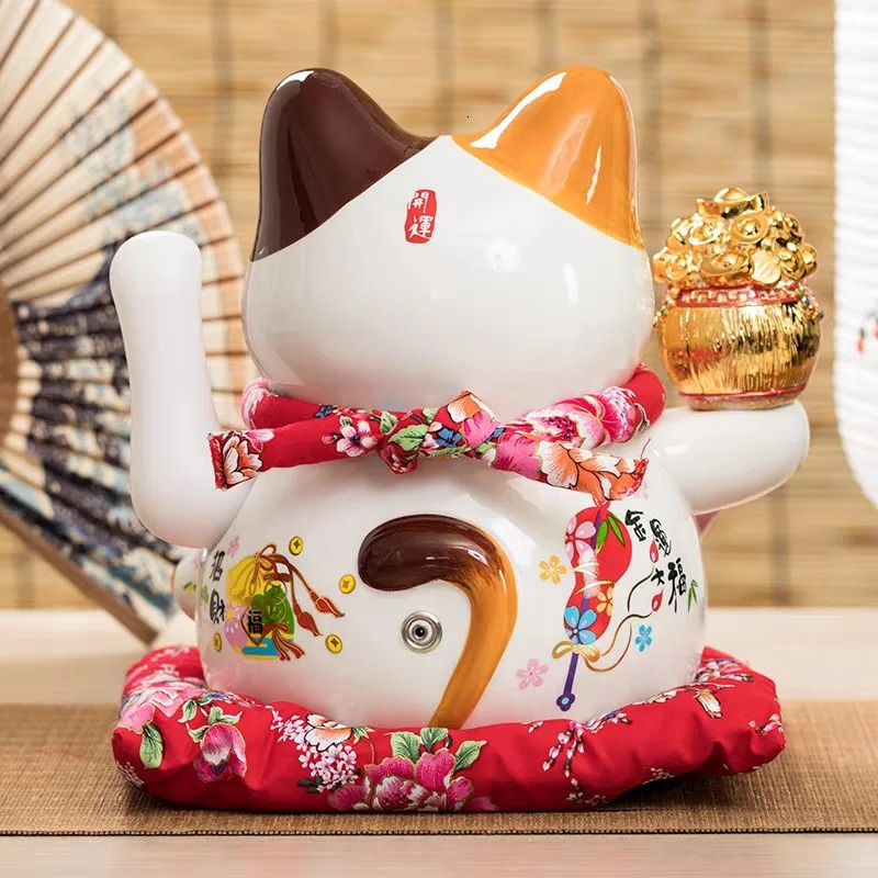 7 Inch Lucky Cat Decoration Feng Shui Fortune Cat Ceramic Electric Wave Hand Treasure Shop Gift Good Luck Home Festive Craft 260325