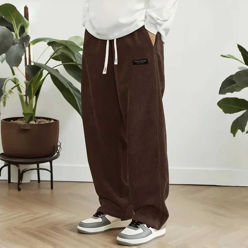 2026New Mens Corduroy Casual Pants Fashion Loose Fit Baggy Pants Straight Sweatpants Elastic Waist Drawstring Outdoor Streetwear M260328