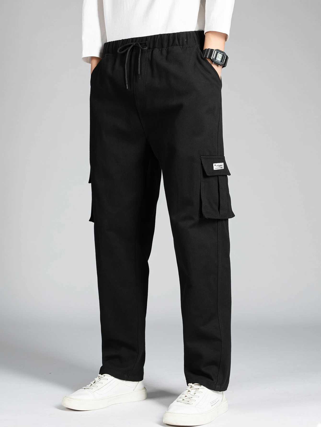 Mens Casual Wide Leg Pants Loose Straight Hip-Hop Streetwear Fashion Cargo Trousers with Pockets M260328