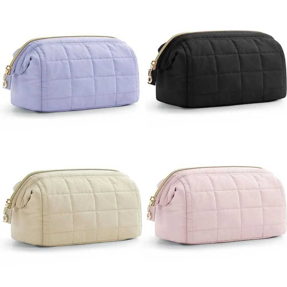 Puffy Padded Travel Cosmetic Bag Large Capacity Wide-open Makeup Bag Women Makeup Organizer Case Solid Color Toiletry Bag D260328