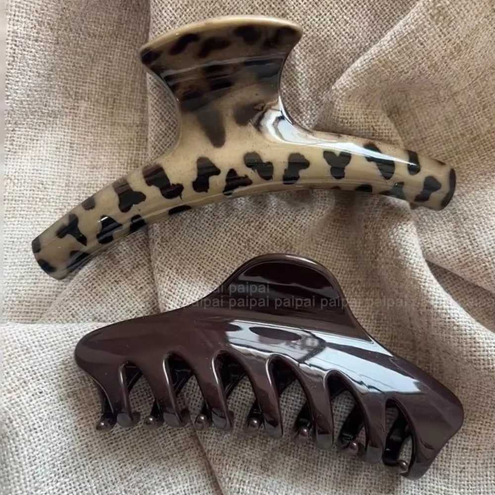 2Pcs Vintage Leopard Print Large Shark Hair Claw Clip Women Elegant Geometric Catch Clamp Hairgrip Hold Hair Styling Accessories H260328