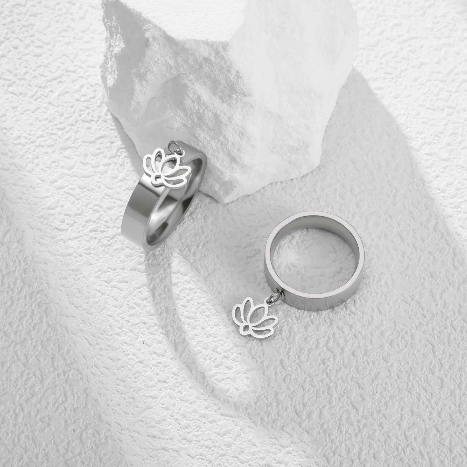 Cazador Flower Lotus Charm Rings for Women Ring Stainless Steel Yoga Buddhism Finger Jewelry 2026 Mothers Day Gifts New H260328