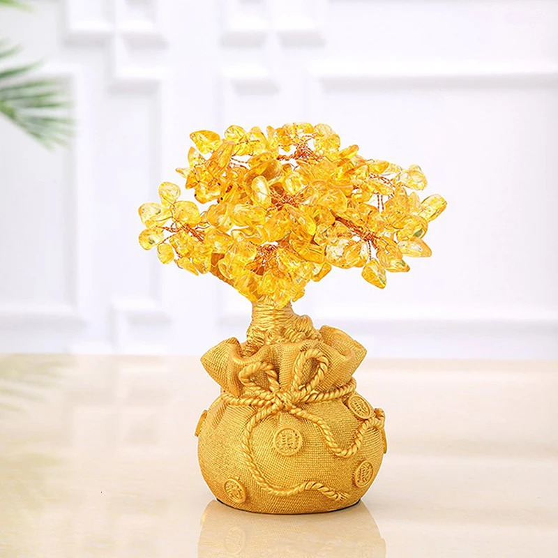 1PC Lucky Tree Wealth Yellow Crystal Tree Natural Money Tree Ornaments Bonsai Style Wealth Luck Feng Shui Ornaments Craft 260317