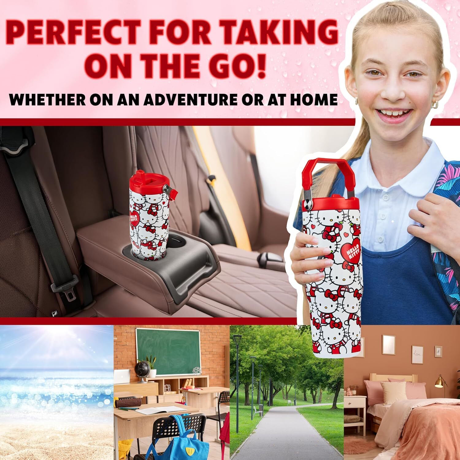 Get Trend Sanrio Tumbler Straw 30oz Teens Women Insulated Cup with Lid Travel Mug School Sports Kawaii Gifts for Girls Aop Hello Kitty