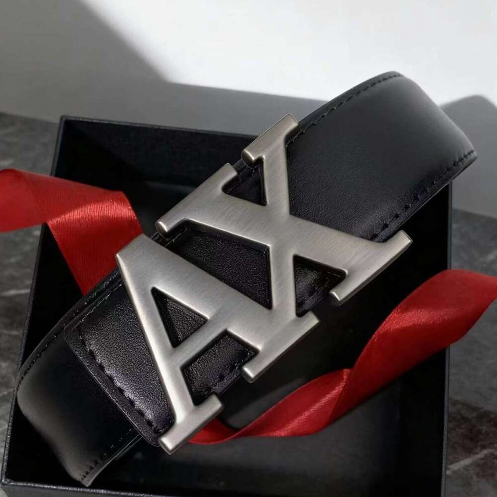 New Cross - Border Men's Belt - 3.8Cm Waistband, Letter AX Buckle, Fashionable Lychee Pattern, Simple & Versatile Accessory Chunjinqiuli
