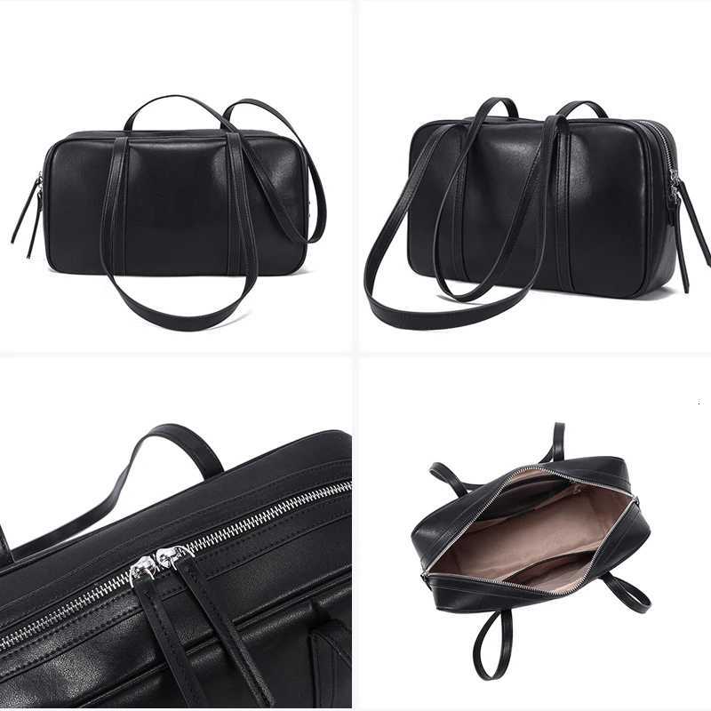 Womens Cow Genuine Leather Shoulder Bags Ladies Fashion Designer Luxury Handbags Female Retro Commute Boston Cowhide Handbag C260327