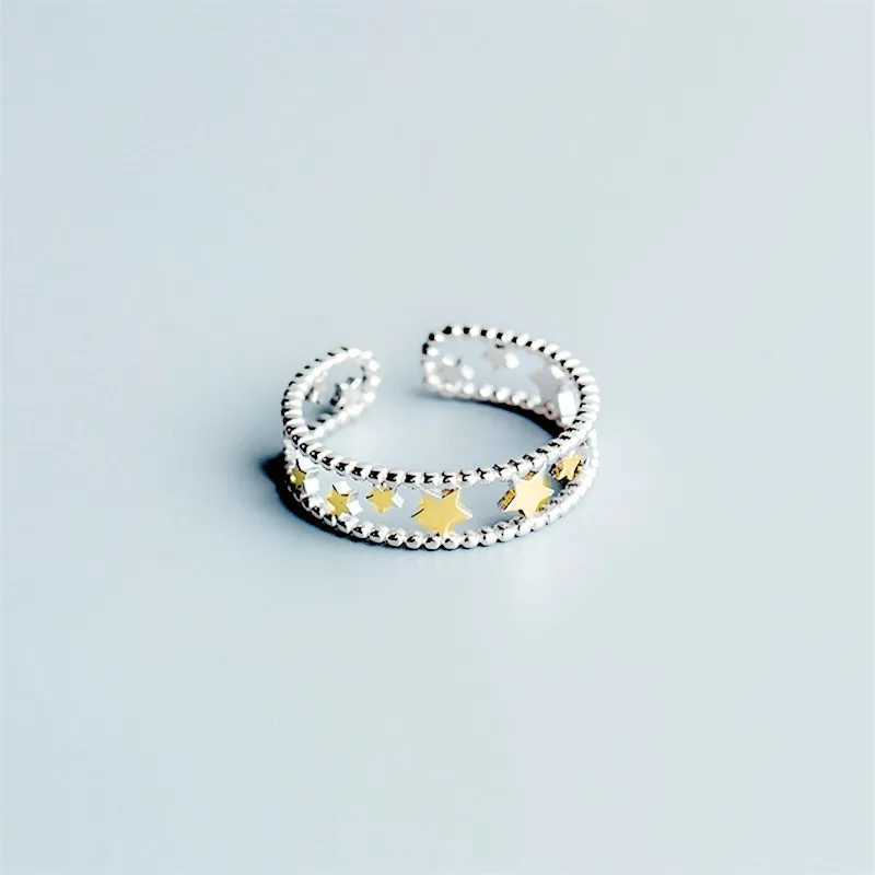 New Arrival Fashion Double-layer Five-pointed Star 925 Sterling Silver Jewelry Exquisite Galaxy Personality Opening Rings R243 H260328