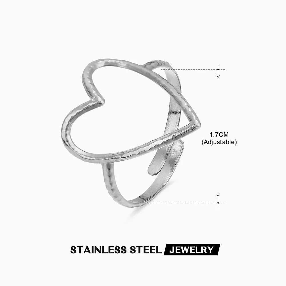 Wency Fashion Minimalist Hollow Love Heart Rings for Women 316L Stainless Steel Adjustable Finger Ring Party Jewelry Gift New H260328
