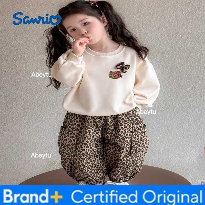 Sanrio Girl Clothes Set Autumn Kid Sweatshirts Pullover Hello Kitty TopLeopard Print Pants 2pcs Suit Children Sweet Tracksuits Outfit H2603281