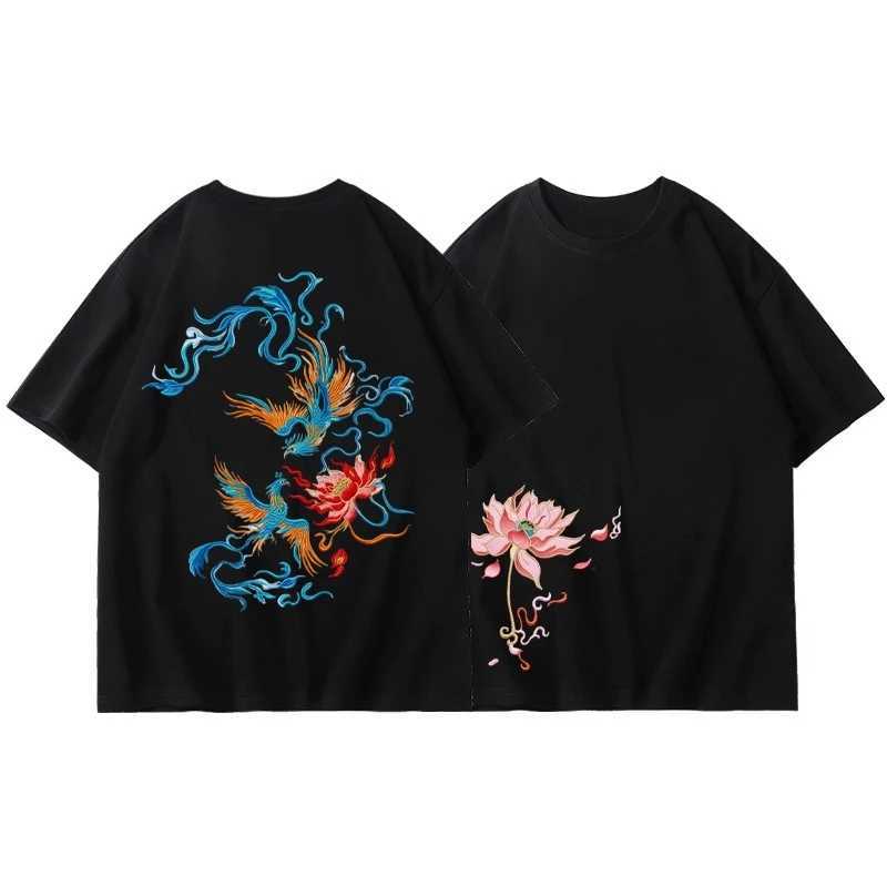 Chinese Style Phoenix Lotus Print T Shirt Graphic T Shirt High Quality Mens and Womens Short Sleeve T Shirt Mens Sportwear C260326