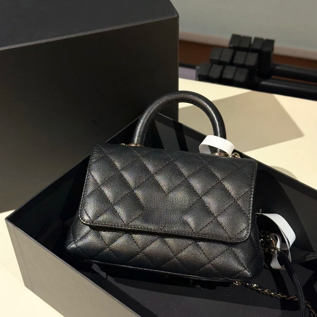 Mirror Quality Designer Bag Womens Coco Handle Mini Flap Bag Caviar Leather Lambskin Tweed Shoulder Bag Quilted Chain Bags Luxury Classic Turn Lock