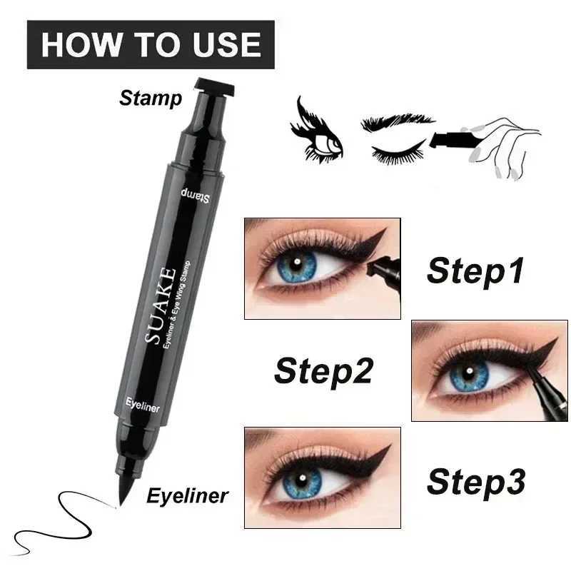 Black Liquid Eyeliner Pen Waterproof Fast Dry Double-Ended with Seal Stamp Feature Cosmetic Eye Liner Pencil for Perfect Eyes H260328