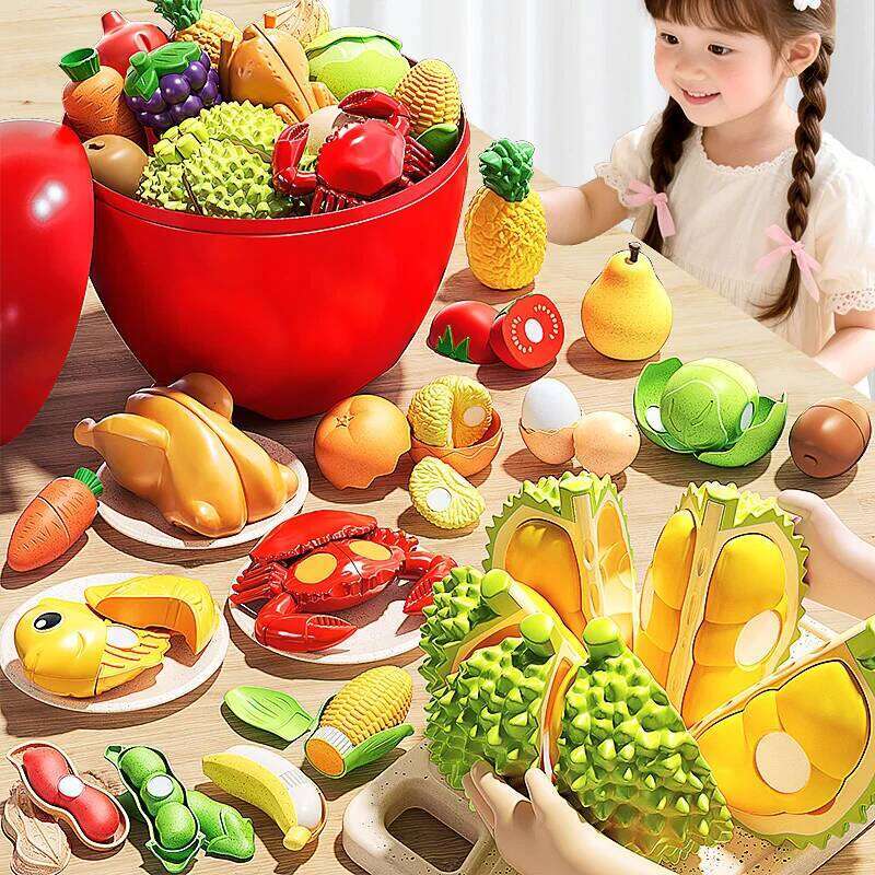 Children Food Simulation Kitchen Durian Fruit Cutting Vegetable Set Pretend Toy Educational Kids Role Play 3 Year Gifts