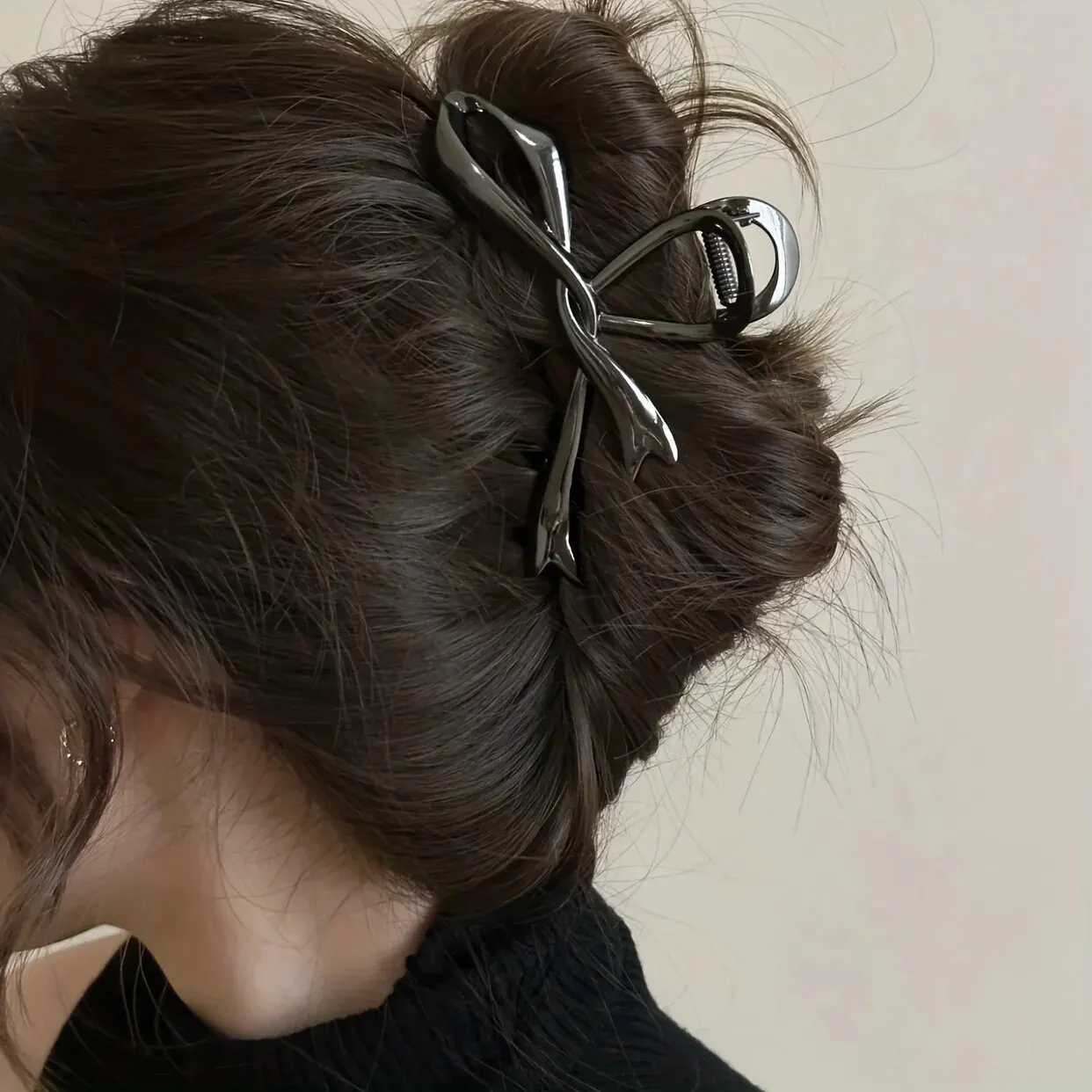 1 Multi-color Irregular Bow Large Grab Clip WOMENS Back Hair Clip Simple Design Advanced Sense Shark Clip Suitable for Daily US H260328