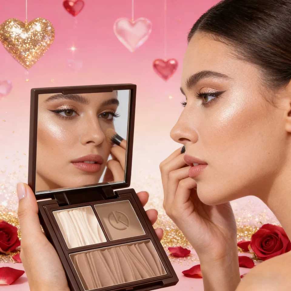 Natural Matte 3-in-1 Contour Palette - Highlighter Bronzer Blush Face Sculpting Powder Kit - Valentines Day Makeup Gift Set H260328