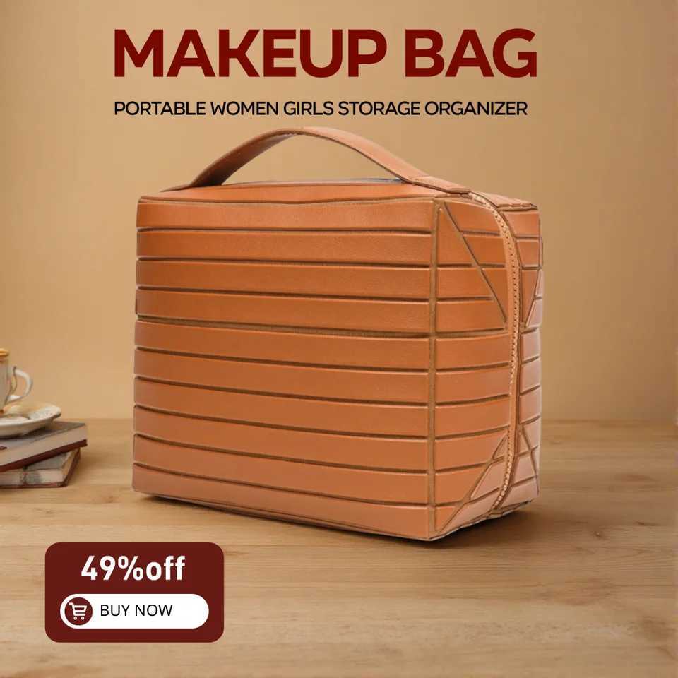 Makeup Bag Foldable Water Proof Makeup Organizer Large Capacity Travel Toiletries with Zip Closure Instantly Lays Flat Case D260328