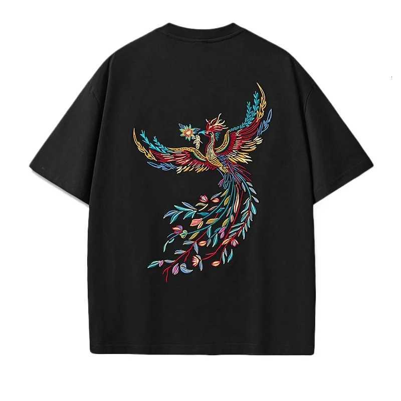 Embroidery T Shirt Men Phoenix Vintage Graphic Tees Harajuku Cotton Short Sleeve Chinese Hip Hop T Shirt Women Summer Fashion C260326