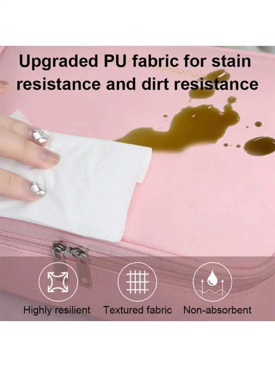 Omnliy Waterproof PU Leather Makeup Bag Large Travel Cosmetic Organizer with Adjustable Dividers Brush Slot D260328