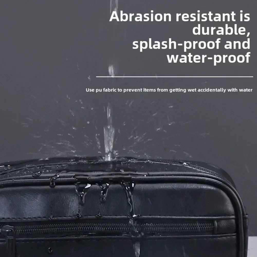 Men Leather Wash Bag Travel Business Trips Portable Cosmetic Bag Large Capacity Multi Pocket Design Handheld Leather Wash Bag D260328