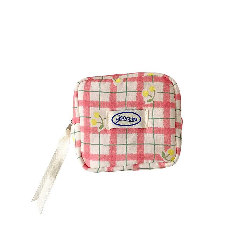 womens Makeup Bags Japanese Cherry Plaid Dopamine Sweet Kawaii Cute Cosmetic Bags Portable Multifunctional Storage Bag For Girl D260328