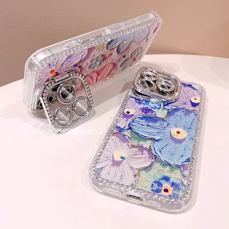 Beautiful oil painting flowers are suitable for Apple mobile phone case 2025 new iPhone with lanyard.