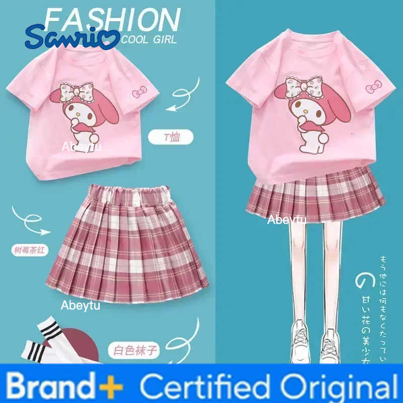 Sanrio my Melody summer childrens pleated skirt jk suit girl cartoon cute T-shirt short skirt short sleeve H2603281