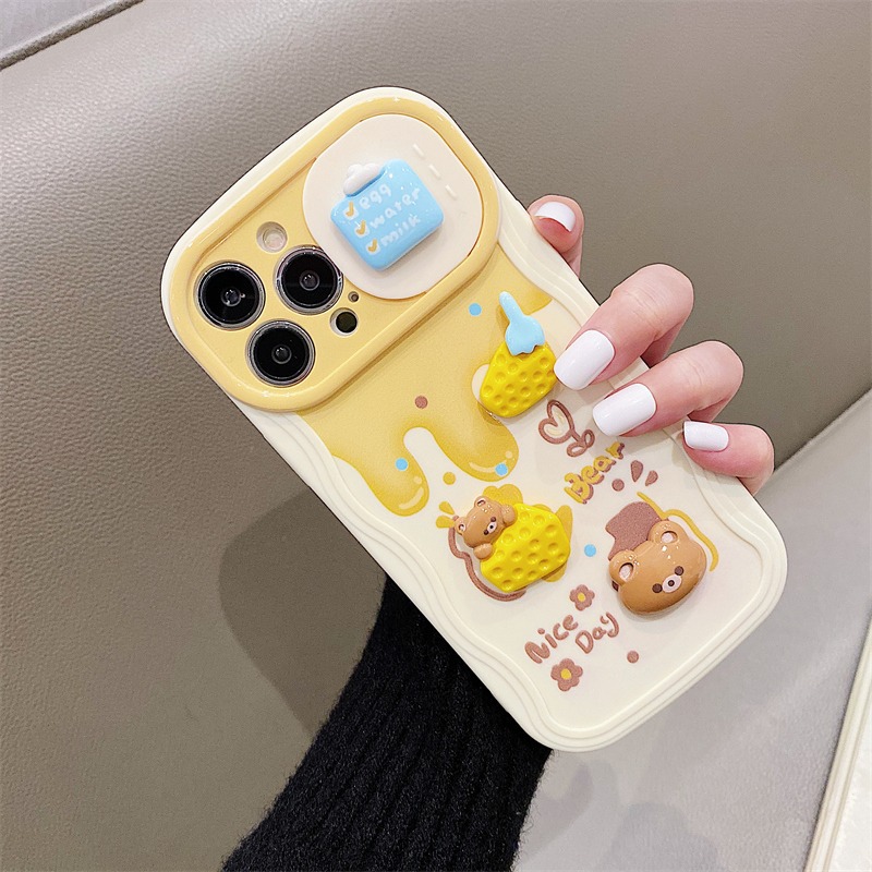 Cheese Bear Sliding Window Case for iPhone Cute Soft Cover