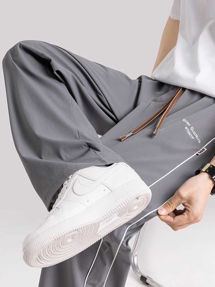Summer Mens Ice Silk Casual Pants Lightweight and Cool Wide Leg Sweatpants Loose Fit Straight Sport Trousers Big Size 8XL M260328