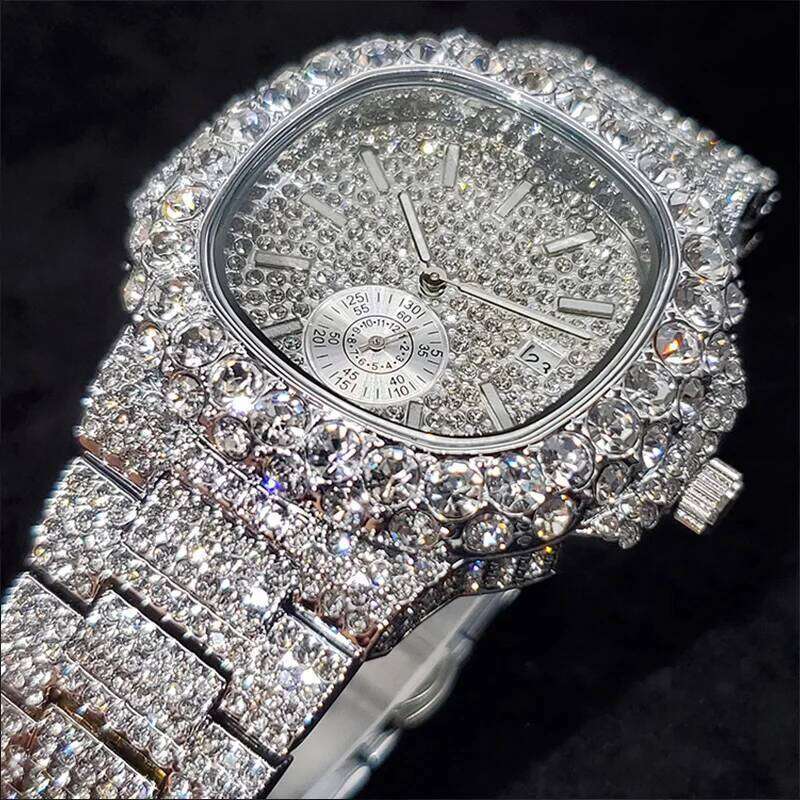 Luxury Diamond Watch Men Hip Hop Street Style Date Display Quartz Timepiece Iced Out Party Jewelry Wristwatch Hot Sale Product 26H0328