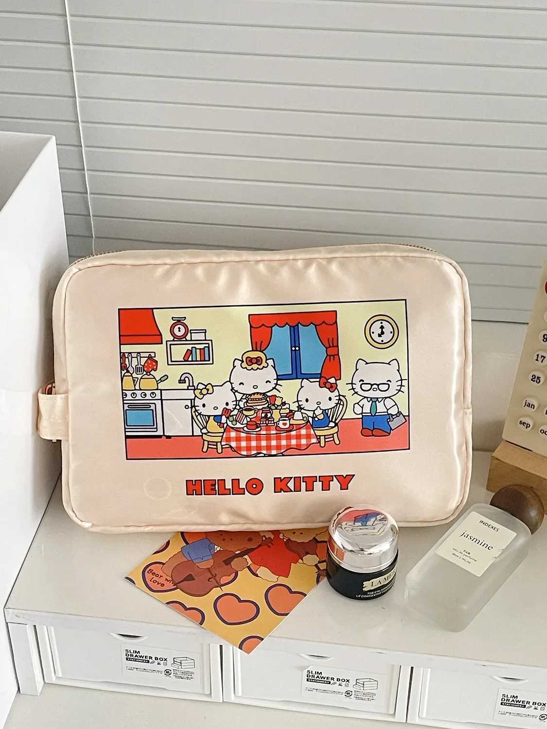 Fashion Cute Hello Kitty Pink Cartoon Makeup Bag Travel Portable Handheld Toiletry Bag Cosmetics Storage Bag Girl Birthday Gifts D260328