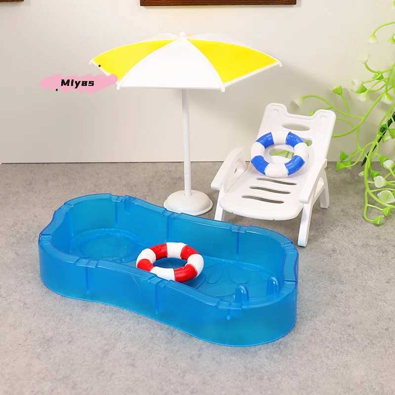 Mini Dollhouse Swimming Pool Set with Beach Chair Swimming Ring - Childrens Play Toys for Dollhouses DIY Decor Accessories Z260328