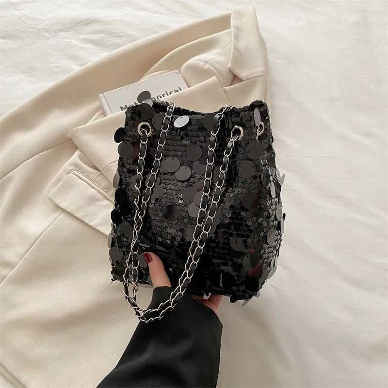 Party Elegant Sequin Shiny Evening Banquet Bag for Women Fashion Shoulder Bag Handheld Large Capacity Crossbody Bag with Chain C260327